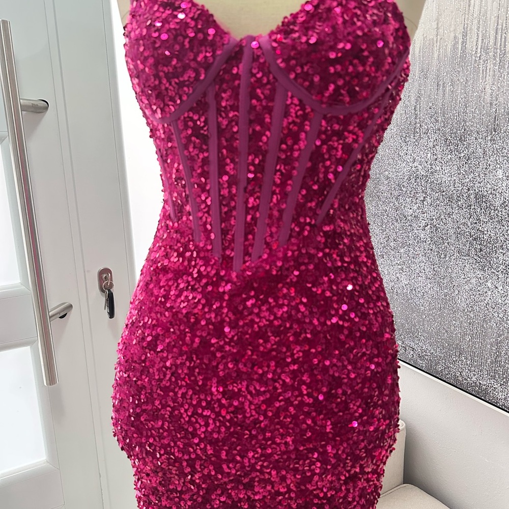 2x$60- Fuchsia Sequin Corset Bodycon Dress